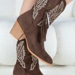 Botki kowbojki z haftem Czekoladowe - Avrisse 1