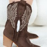 Botki kowbojki z haftem Czekoladowe - Avrisse 2