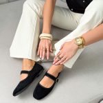 Balerinki na pasku eko zamsz Czarne – Soft Attachment 1