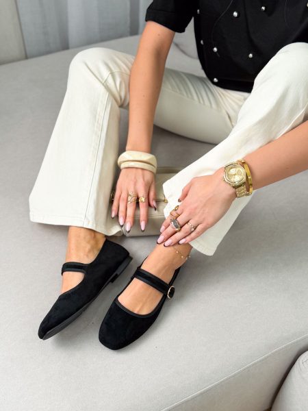 Balerinki na pasku eko zamsz Czarne – Soft Attachment 1