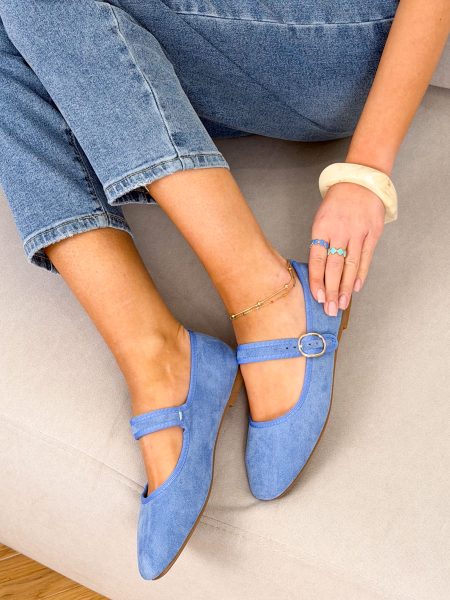 Balerinki na pasku eko zamsz Niebieskie – Soft Attachment 1