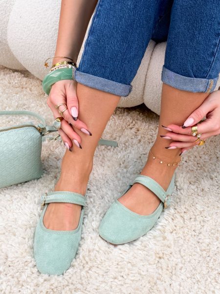 Balerinki na pasku eko zamsz Pistacjowe – Soft Attachment 1