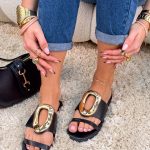 Klapki z dwoma paskami damskie Czarne – Double Ease 4