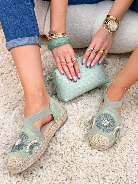 Espadryle boho z haftem Pistacjowe – Boho Morning 1