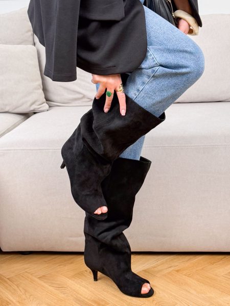 Saszki z odkrytymi palcami na niskim obcasie Czarne – Quiet Grace 1