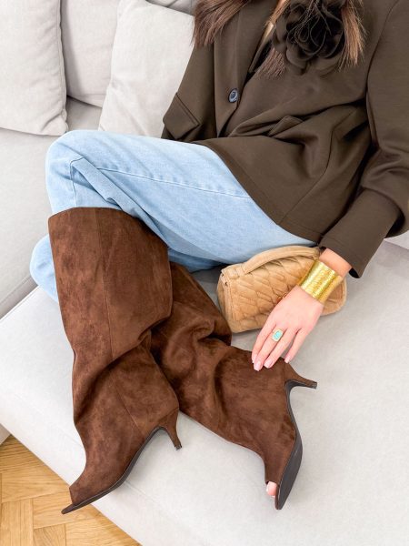 Saszki z odkrytymi palcami na niskim obcasie Czekoladowe – Quiet Grace 2