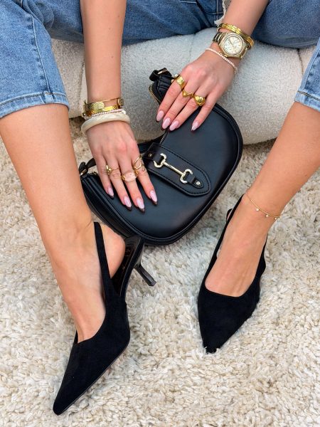 Czółenka z odkrytą piętą na kaczuszce Czarne – Soft Curve - Czarny 1