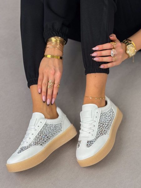 Sneakersy z siateczką cyrkonii Białe – Sparkle Move 1