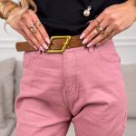 Spodnie jeansowe typu boyfirend paskiem Różowe – Rusty Casual 4
