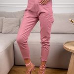 Spodnie jeansowe typu boyfirend paskiem Różowe – Rusty Casual 1