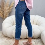 Spodnie jeansowe mom fit z ażurowym paskiem Jeansowy – Lacefit 3