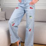 Spodnie jeansowe z cyrkoniami wide leg – Crystal Flow 1