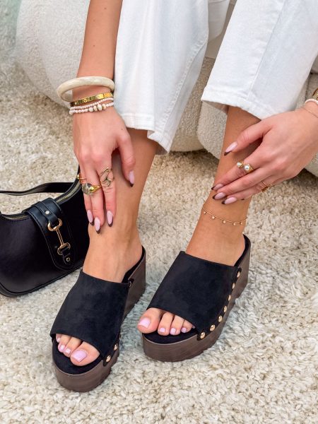 Klapki drewniaki na platformie i koturnie Czarne – Natural Rise 1