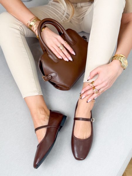 Balerinki z paskiem z eko skóry Czekoladowe – Simple Bond 1