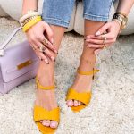 Sandałki na niskim klocku Żółte – Low Key Elegance 4