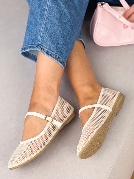 Balerinki siateczkowe z paskiem Beżowe – Light As Air 1