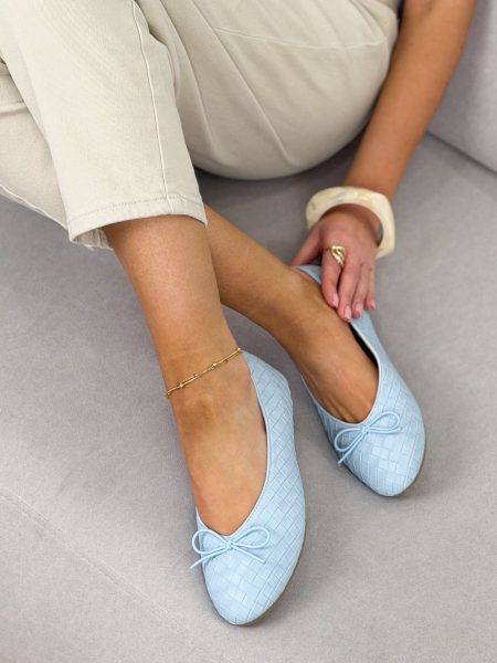 Balerinki plecione z eko skóry Błękitne – Woven Calm 1
