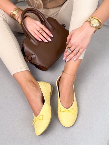 Balerinki plecione z eko skóry Bananowe – Woven Calm 1