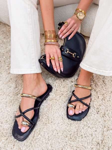 Klapki z cienkimi paskami Czarne – Delicate Lines 1