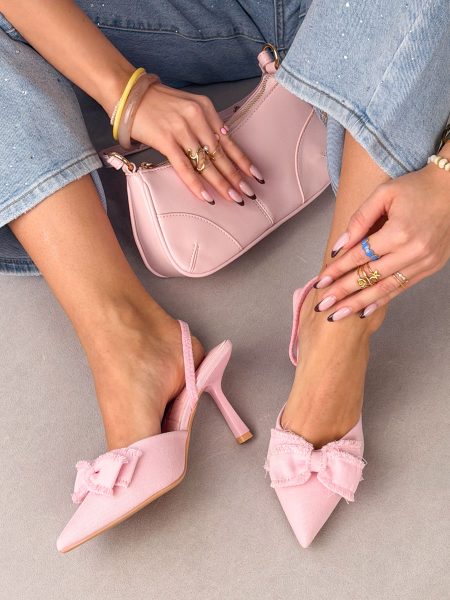 Czółenka na obcasie z kokardką Różowe – Ribbon Affair 1
