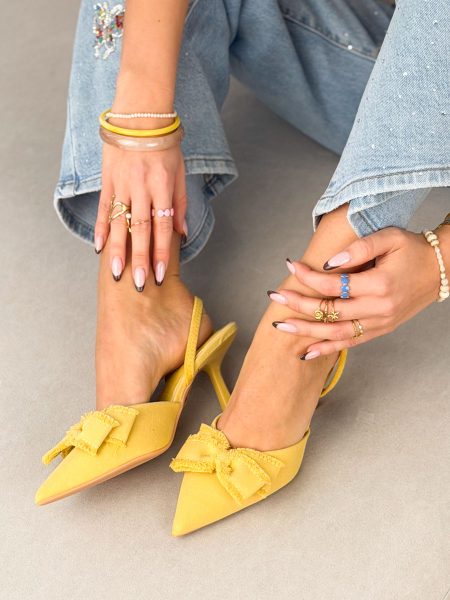 Czółenka na obcasie z kokardką Żółte – Ribbon Affair 1