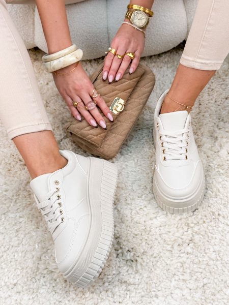 Sneakersy na platformie z ozdobnym zapiętkiem Beżowy – Back Detail 1