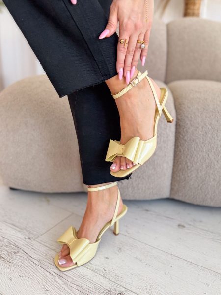 Sandały na obcasie z kokardą Żółte – Heelora Bow 1