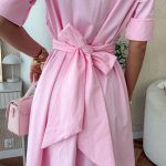 Sukienka koszulowa z kołnierzykiem i paskiem Różowy – Collinea 4