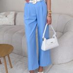 Spodnie damskie garniturowe na guziki Błękitny – Buttonelle 1
