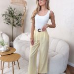 Spodnie damskie garniturowe na guziki Bananowy – Buttonelle 4