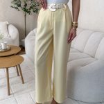 Spodnie damskie garniturowe na guziki Bananowy – Buttonelle 1