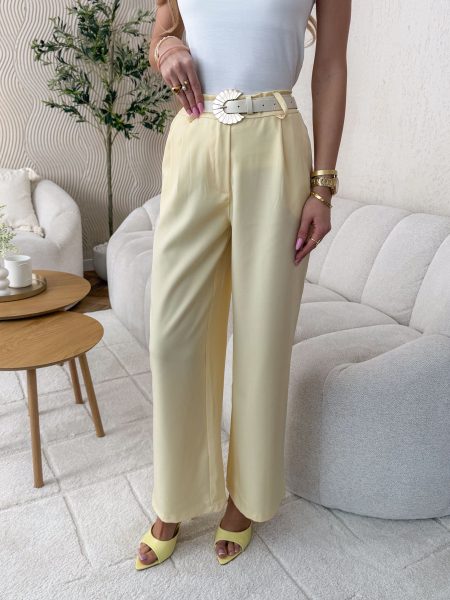 Spodnie damskie garniturowe na guziki Bananowy – Buttonelle 1