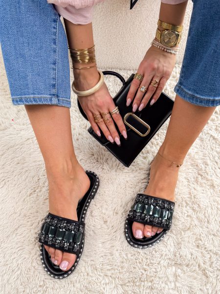 Klapki z dżetami Czarne – Crystal Whisper 1