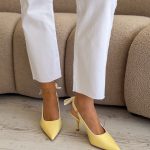 Czółenka na obcasie z odkrytą piętą i kokardą Żółte – Slinga Bow 6