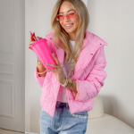 Kurtka pikowana ze stójką na napy Różowy – Quiltessa