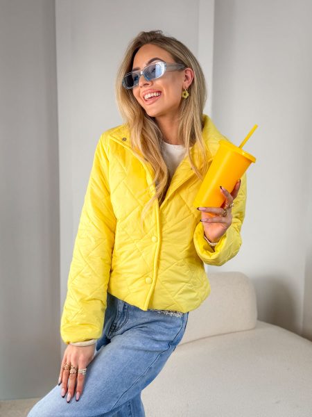 Kurtka pikowana ze stójką na napy Żółty – Quiltessa 1