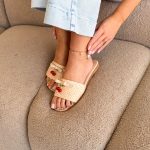 Klapki plecione z ozdobną kokardką Beżowe – Bowenelle 1