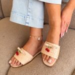 Klapki plecione z ozdobną kokardką Beżowe – Bowenelle 4