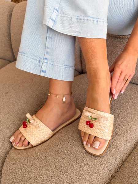 Klapki plecione z ozdobną kokardką Beżowe – Bowenelle 5