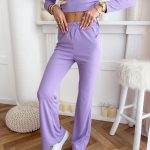 Komplet prążkowany damski bluzka i spodnie dzwony Liliowy – Ribflare Set 3