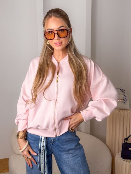 Kurtka damska bomberka na zamek Pudrowy – Bombera Chic 1