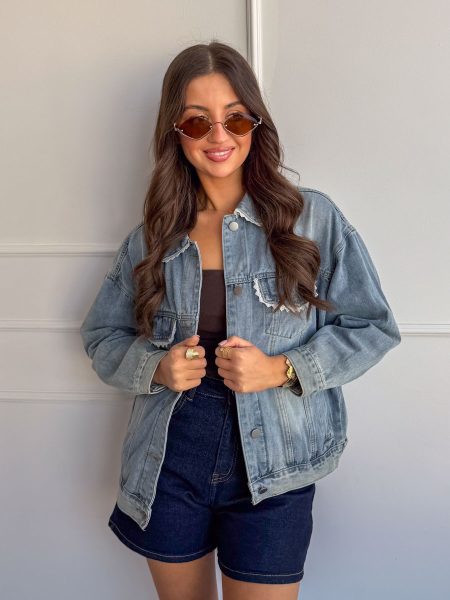 Katana jeansowa oversize z koronkowym wykończeniem – Lace Rebel 1
