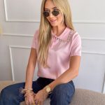 Bluzka dzianinowa z cyrkoniami Różowy – Rhinella 1