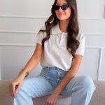 Bluzka dzianinowa z cyrkoniami Biały – Rhinella 1