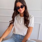 Bluzka dzianinowa z cyrkoniami Biały – Rhinella 4