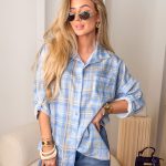 Koszula damska w kratę z kieszonką Błękitny – Pocket Check 3