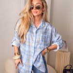Koszula damska w kratę z kieszonką Błękitny – Pocket Check 1