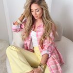 Koszula damska w kratę z kieszonką Różowy – Pocket Check 4