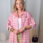 Koszula damska w kratę z kieszonką Różowy – Pocket Check 1