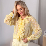 Bluzka koszulowa z żabotem i falbanami Bananowy – Raffiné 3